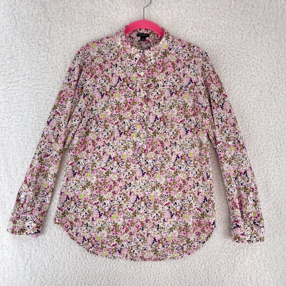 Ann Taylor Pink Floral Print Button-Up Shirt Womens Long Sleeve Collared Size 0 - Picture 1 of 13